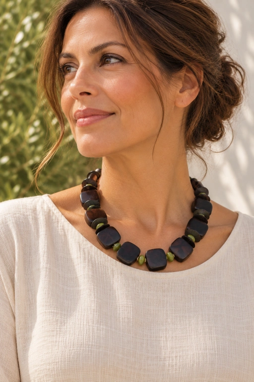 Collar de Ébano, Jade canadiense y arandelas de cuerno