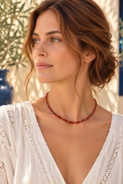 Collar de piedras de Cornalina y detalles en dorado