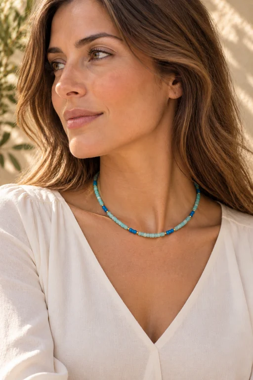 Collar de piedras facetadas de Amazonita y Apatita