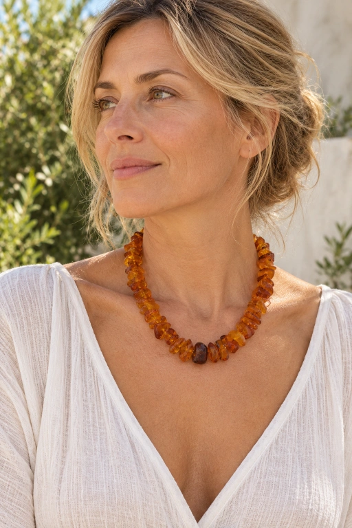 Collar elegante de Ámbar de Lituania de color miel