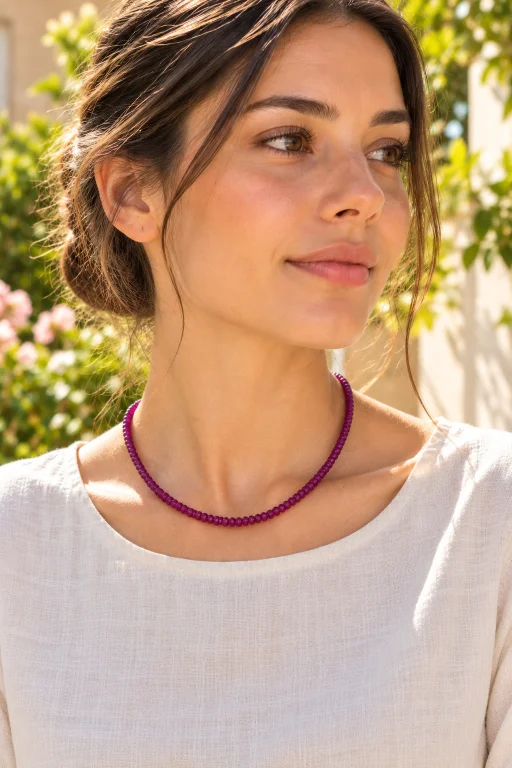 Collar tipo choker de piedras de Aventurina tono rubí