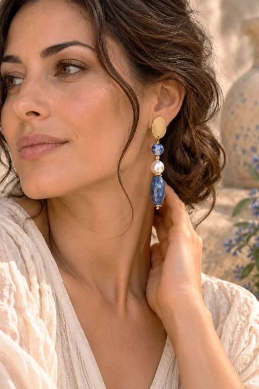 Pendientes de Dumortierita y Perla natural