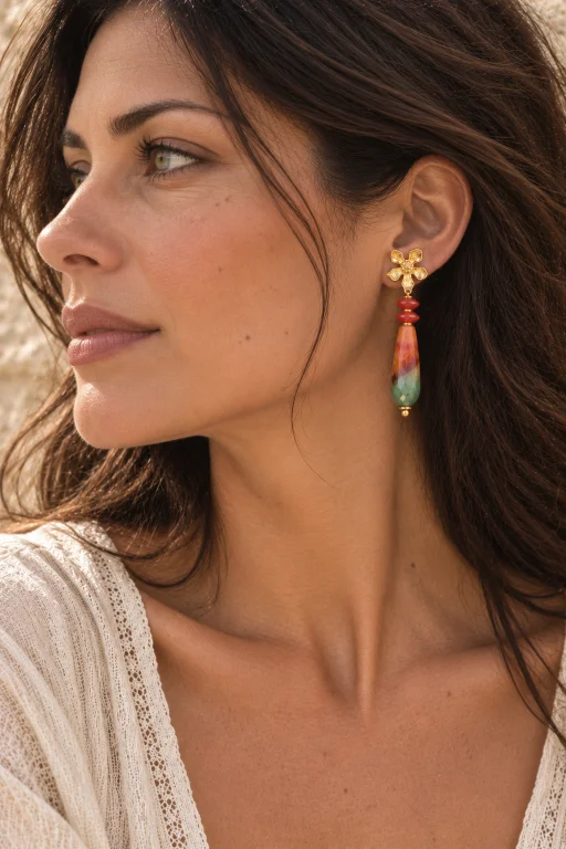 Pendientes de gotas de Ágata bicolor y Cornalina