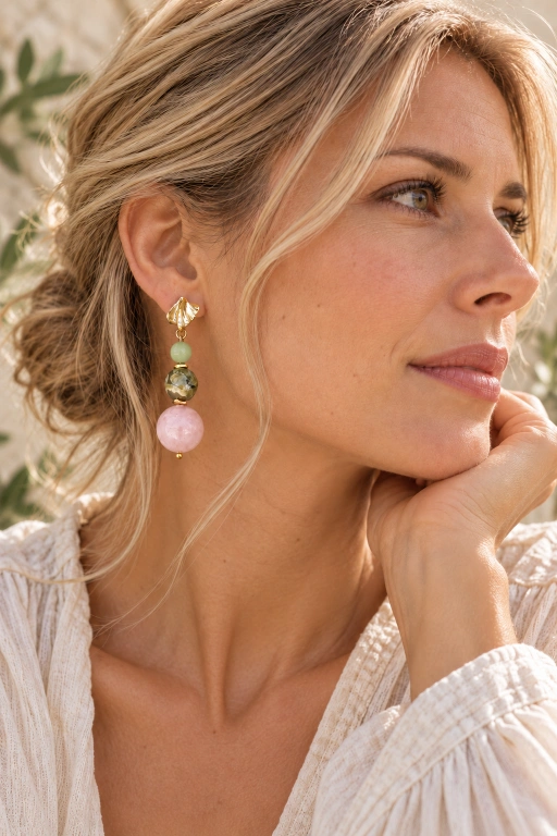 Pendientes de Morganita, Jaspe y Jade canadiense