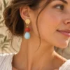 Pendientes de piedras de Aventurina celeste y Coral