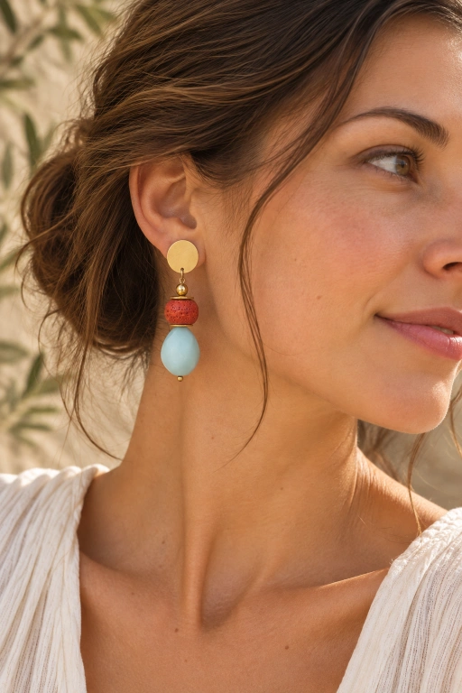 Pendientes de piedras de Aventurina celeste y Coral