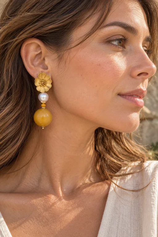 Pendientes de Resina africana, Aventurina y perla natural
