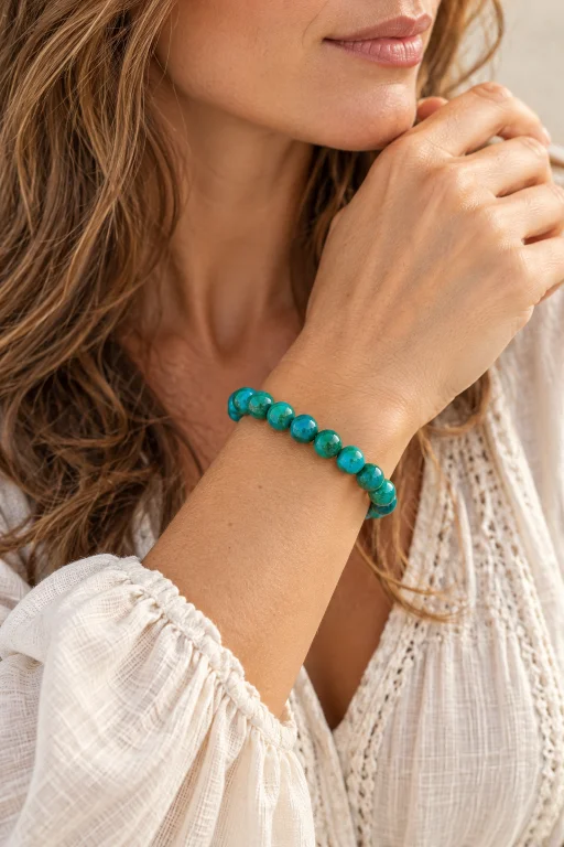 Pulsera de Crisocola, piedra natural bola 8 mm.