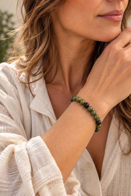 Pulsera de Jade de Siberia, piedra natural bola 8 mm.