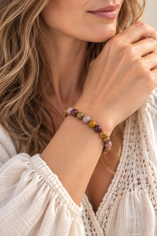 Pulsera de Mokaíta, piedra natural bola 8 mm.