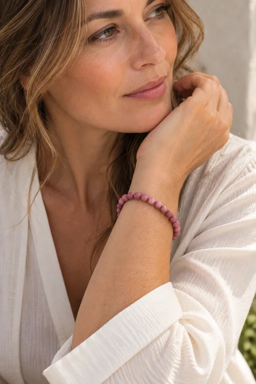 Pulsera de Rodonita, piedra natural bola 6 mm.
