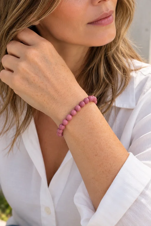 Pulsera de Rodonita, piedra natural bola 8 mm.