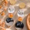 Pendientes de bola de Ágata bicolor y Cuarzos