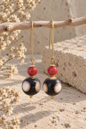 Pendientes de bola de resina artesanal y Coral manzana