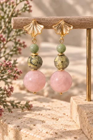 pendientes-de-morganita-jaspe-y-jade-canadiense Pendientes de Morganita, Jaspe y Jade canadiense