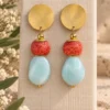 Pendientes de piedras de Aventurina celeste y Coral