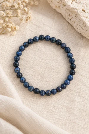 Pulsera de Espinela azul, piedra natural bola 6 mm.