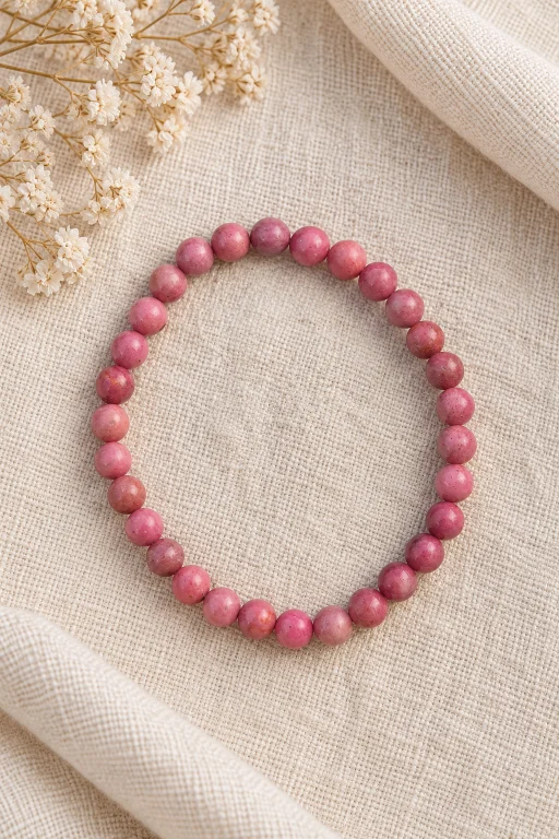 Pulsera de Rodonita, piedra natural bola 6 mm.