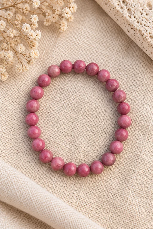Pulsera de Rodonita, piedra natural bola 8 mm.